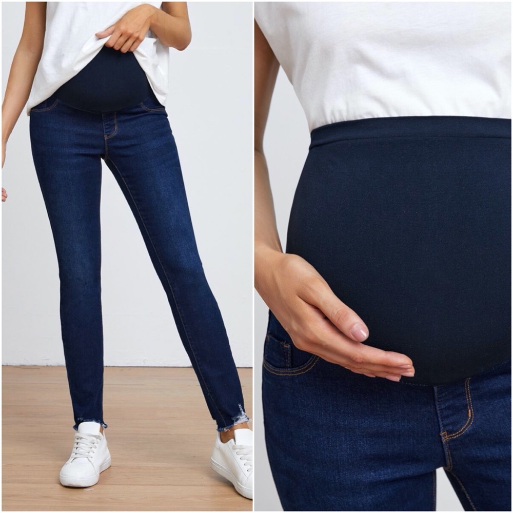 MATERNITY distressed denim skinny jeans dark wash - Picture 3 of 6